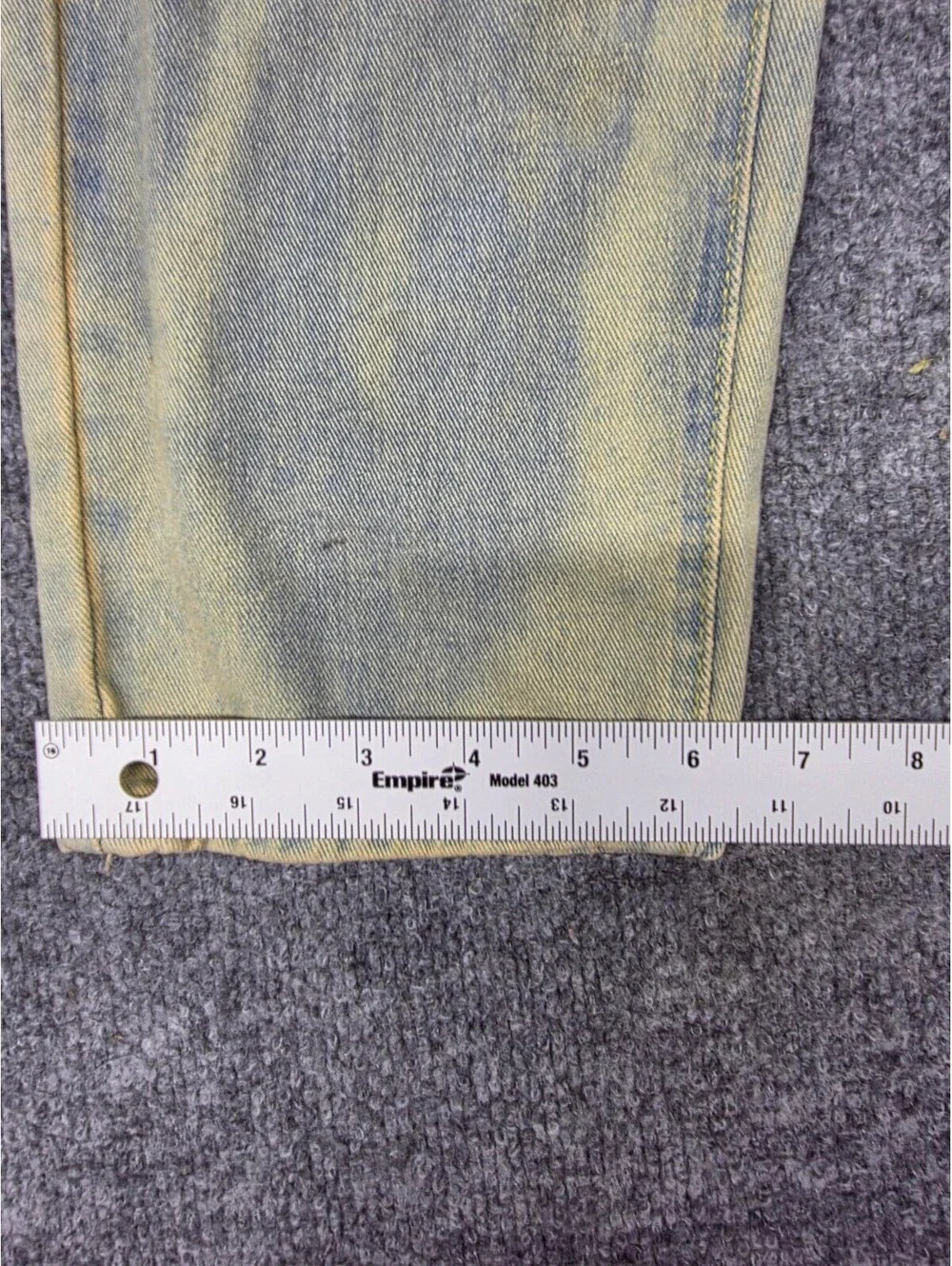 Distressed Light Blue Denim Jeans with Colorful Patches, Size 34